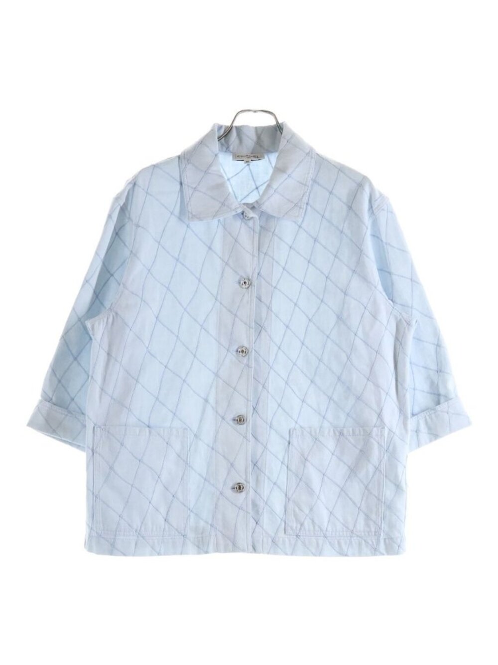 Chanel Coco Beach Denim Jacket Shirtjacket Quilted Design Light Blue